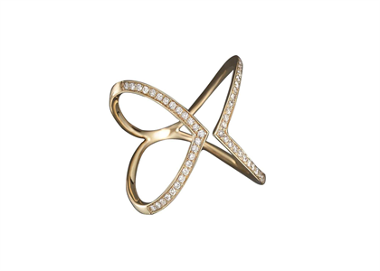 Ladies CZ Studded X Shape Ring with Gold Plated
